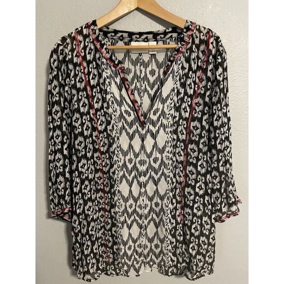 Chicos Womens Tunic Size 3 US XL Black White Abstract Rayon Sheer Relaxed Artsy - Picture 1 of 8